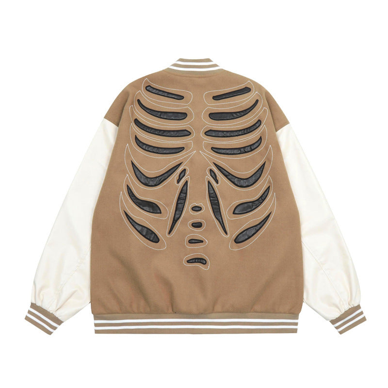 Niche Design Sense Skeleton Patch Embroidered Baseball Jacket