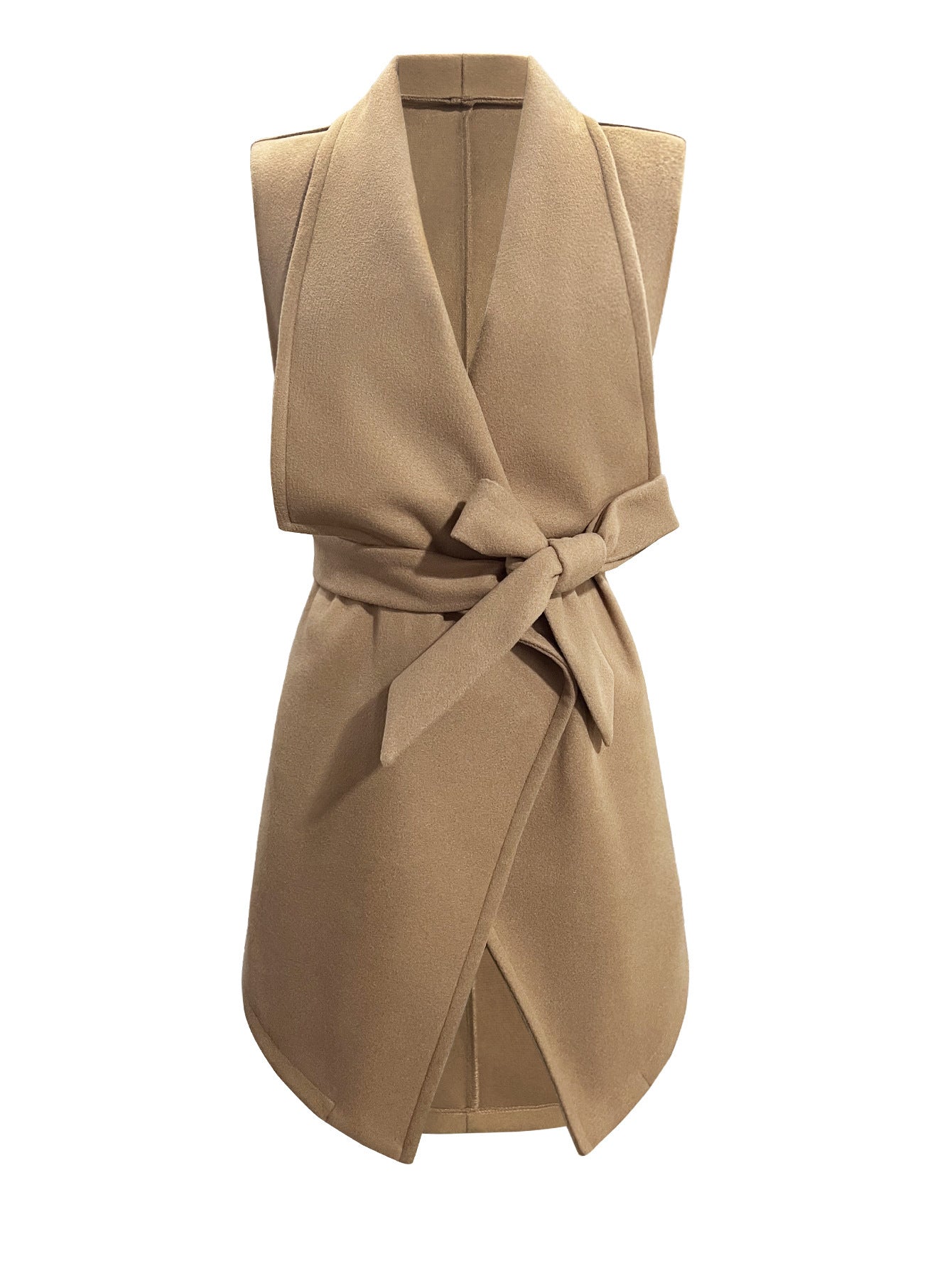 Solid Color Sleeveless Wool Coat