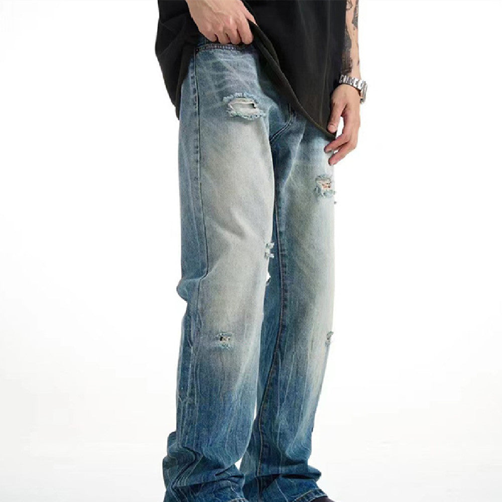 Gradient Water Washed Hole Jeans For Men