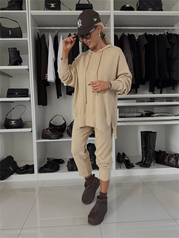 Suit Solid Color Loose Hooded Sweatshirt Two-piece Set