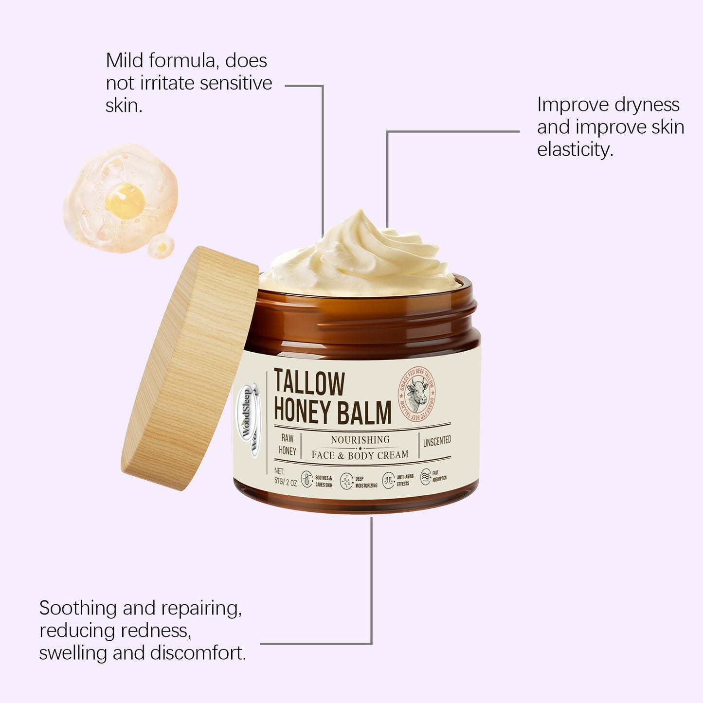 Tallow Honey Skin Repair Moisturizing Cream Relieve Skin Dryness Nourish Restore Skin Elasticity