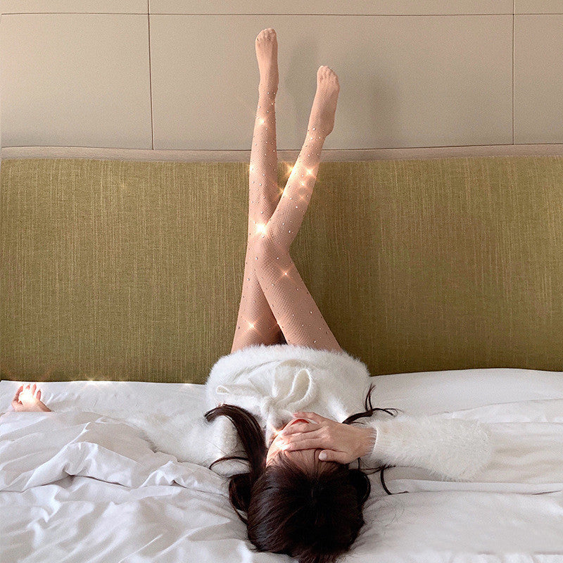 Women's European And American Hollow Hot Rhinestone Fishnet Socks