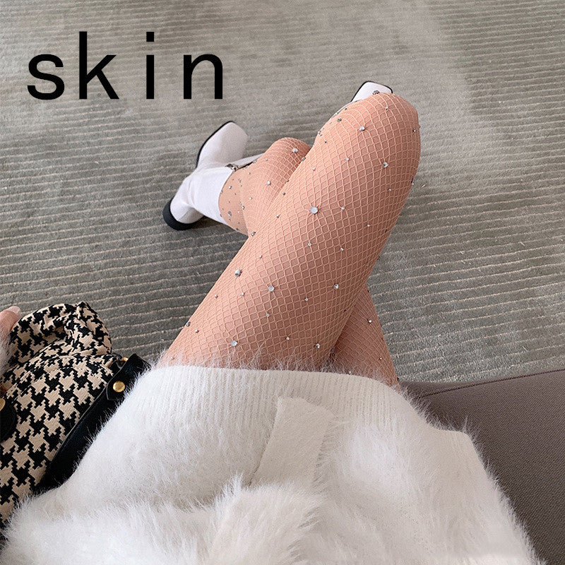 Women's European And American Hollow Hot Rhinestone Fishnet Socks