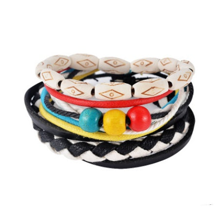 Leather Bracelet Men Multilayer Bead Bracelet Punk Wrap Bracelets