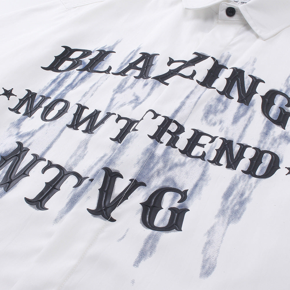 Letter Puff Print Short Sleeve Shirt For Men