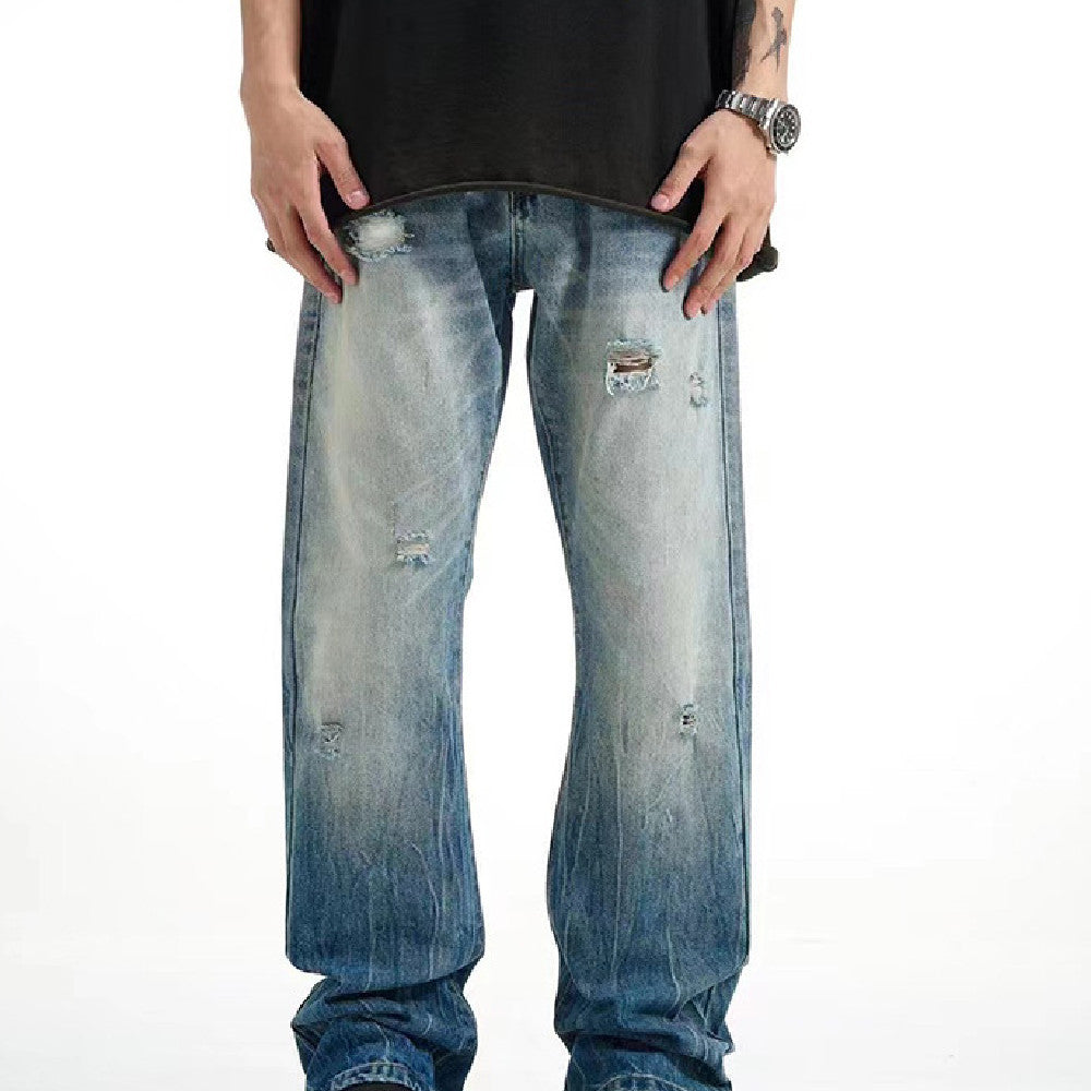 Gradient Water Washed Hole Jeans For Men