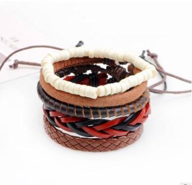 Leather Bracelet Men Multilayer Bead Bracelet Punk Wrap Bracelets