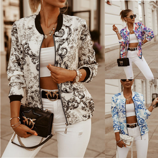 Slim Long Sleeve Printed Short Jacket Small Jacket