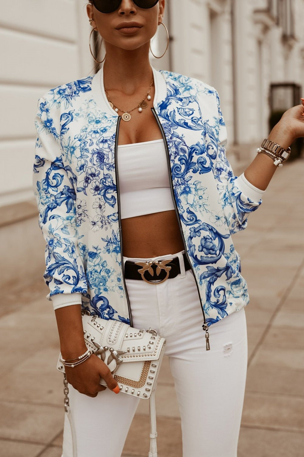 Slim Long Sleeve Printed Short Jacket Small Jacket