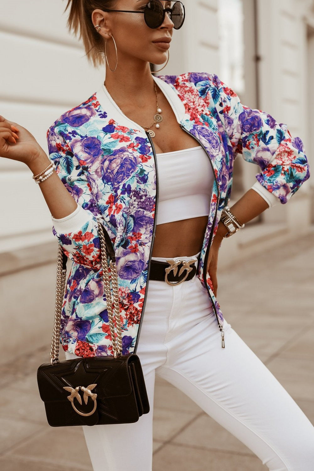 Slim Long Sleeve Printed Short Jacket Small Jacket