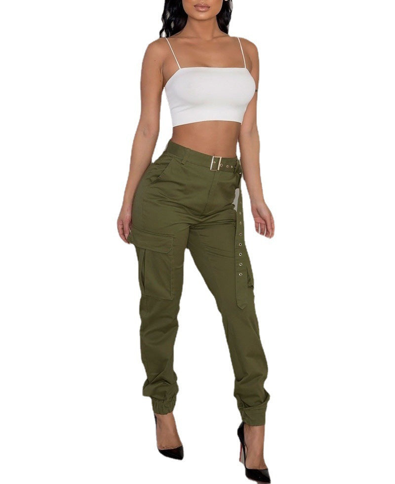 European And American Ladies Multi-pocket Fashion Casual Slim-fit Tight Overalls