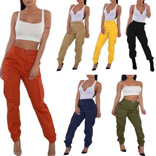 European And American Ladies Multi-pocket Fashion Casual Slim-fit Tight Overalls