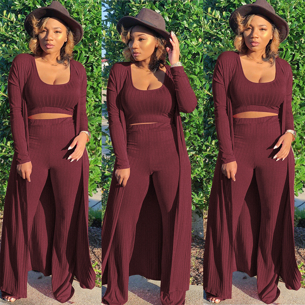 Three-piece Set Of Long-sleeved Cloak Vest And Pants For Autumn And Winter Models