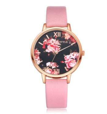 Fashion Leather Strap Rose Gold Watch