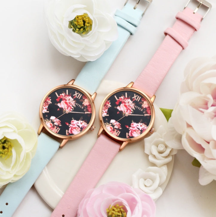 Fashion Leather Strap Rose Gold Watch