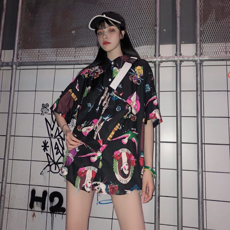 Harajuku oversized loose printed shirt with bag