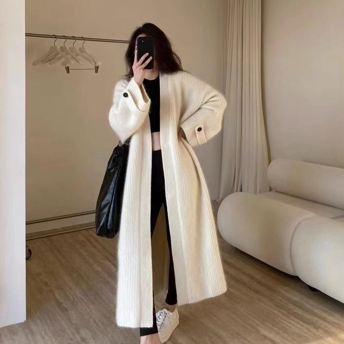 Korean Style High Sense Long Sweater Coat Mid-length