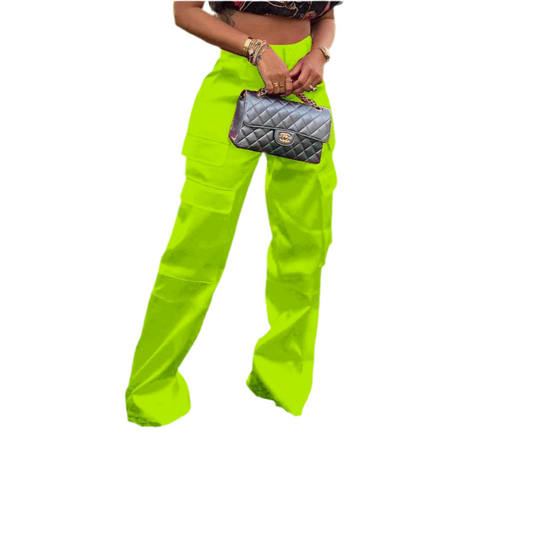Fashion Casual Zipper Solid Color Multi-pocket Straight-leg Pants