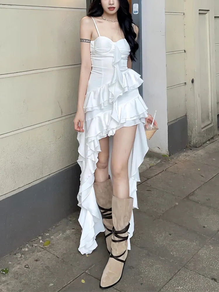 Pure Desire Vacation Style Ruffled Design Sling Dress