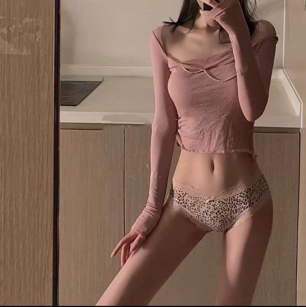 Houndstooth Design Girl's Underwear Low Waist Lace Bow Vintage Ice Silk