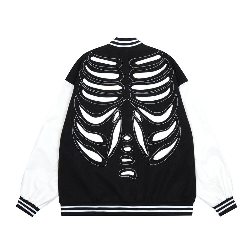 Niche Design Sense Skeleton Patch Embroidered Baseball Jacket