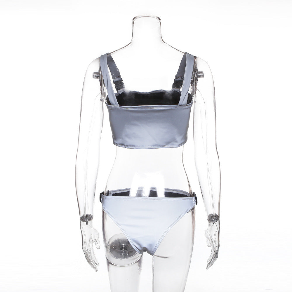 Schoolbag buckle stitching split swimsuit