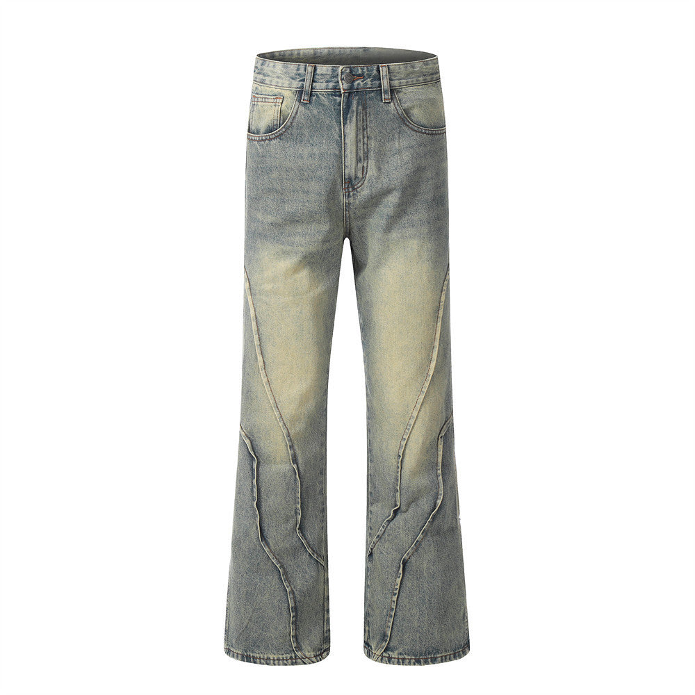Punk Distressed Wash Denim Trousers Men's Street Fashion