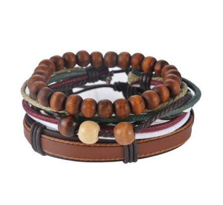 Leather Bracelet Men Multilayer Bead Bracelet Punk Wrap Bracelets