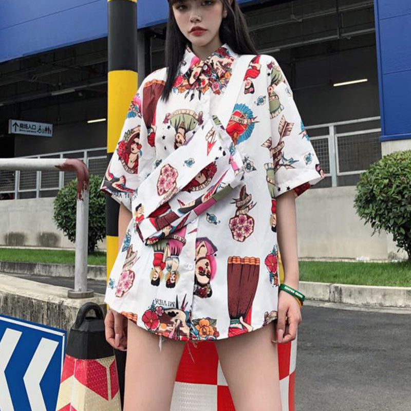 Harajuku oversized loose printed shirt with bag