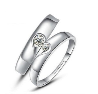 Silver heart diamond ring for couple
