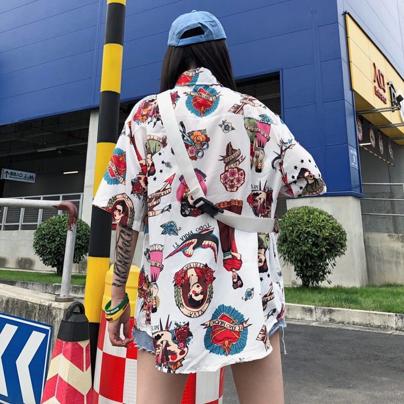 Harajuku oversized loose printed shirt with bag