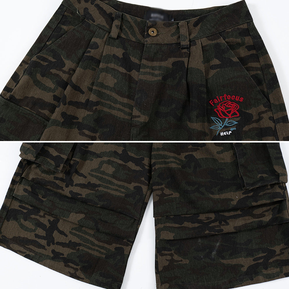 Workwear Camouflage Wide-leg Pants For Men
