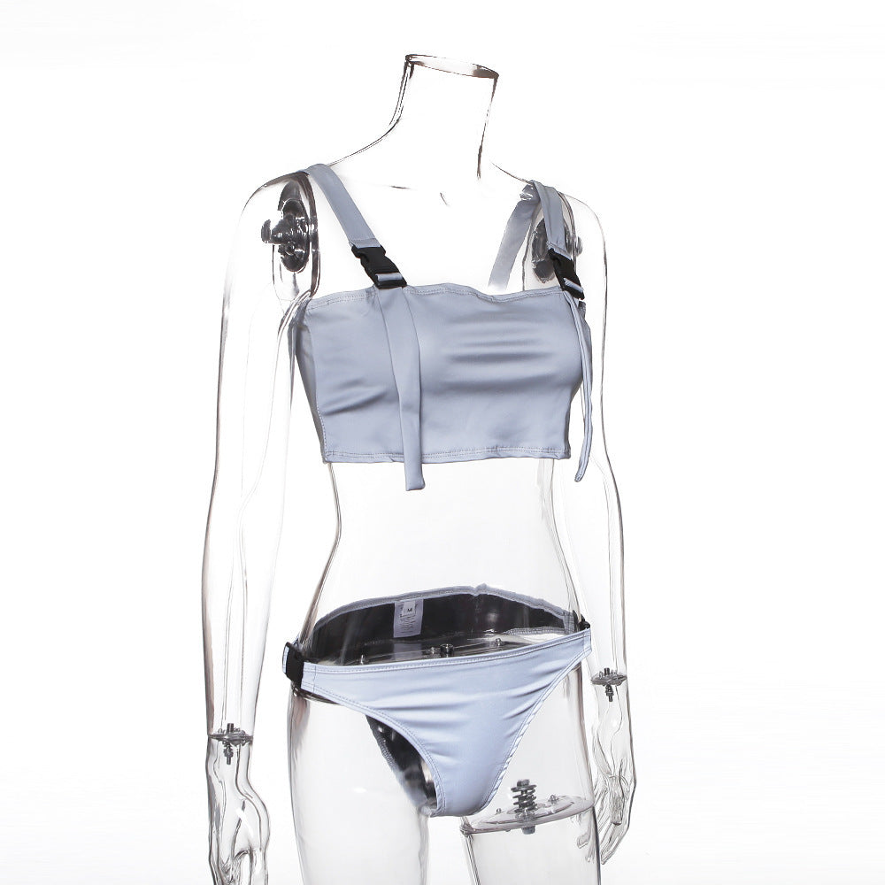 Schoolbag buckle stitching split swimsuit