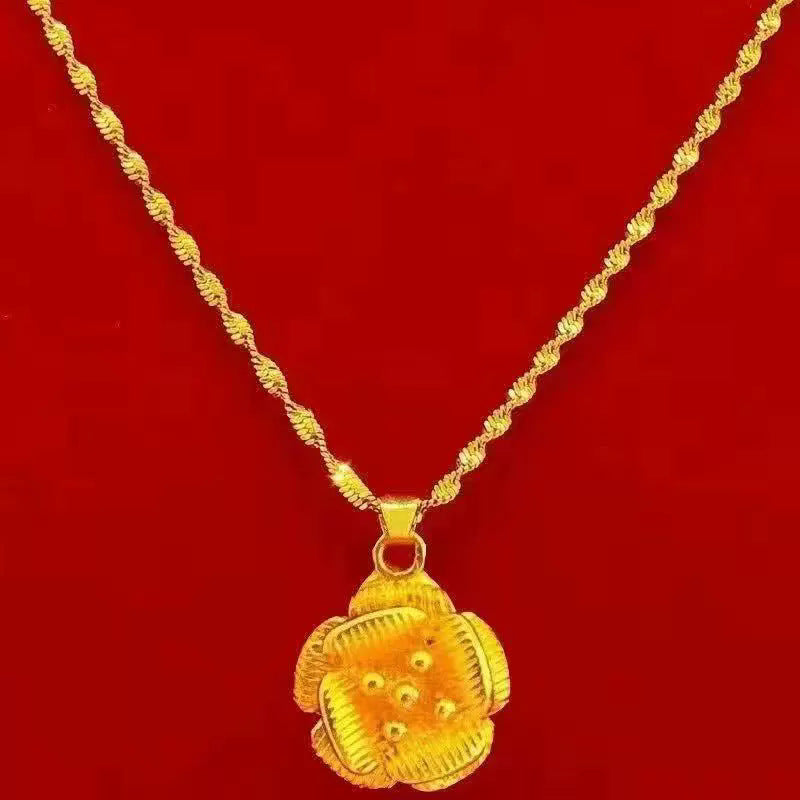 Gold-plated Brass Pendant Necklace For Women, Water Wave Textured Collarbone Chain