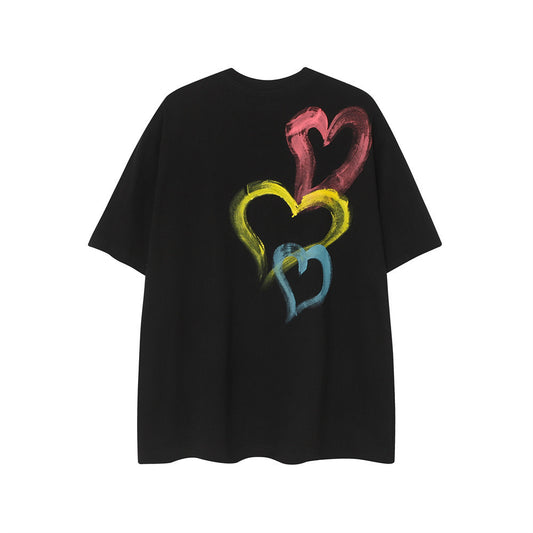 Summer Casual Three-color Love Graffiti Short Sleeve T-shirt