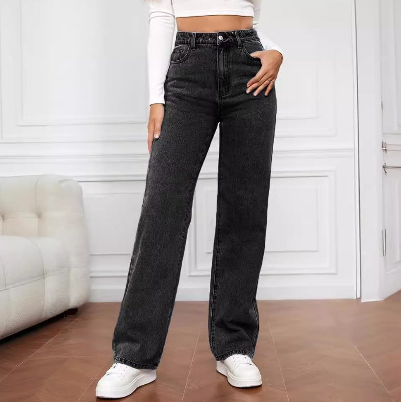 High-waisted Straight-leg Jeans