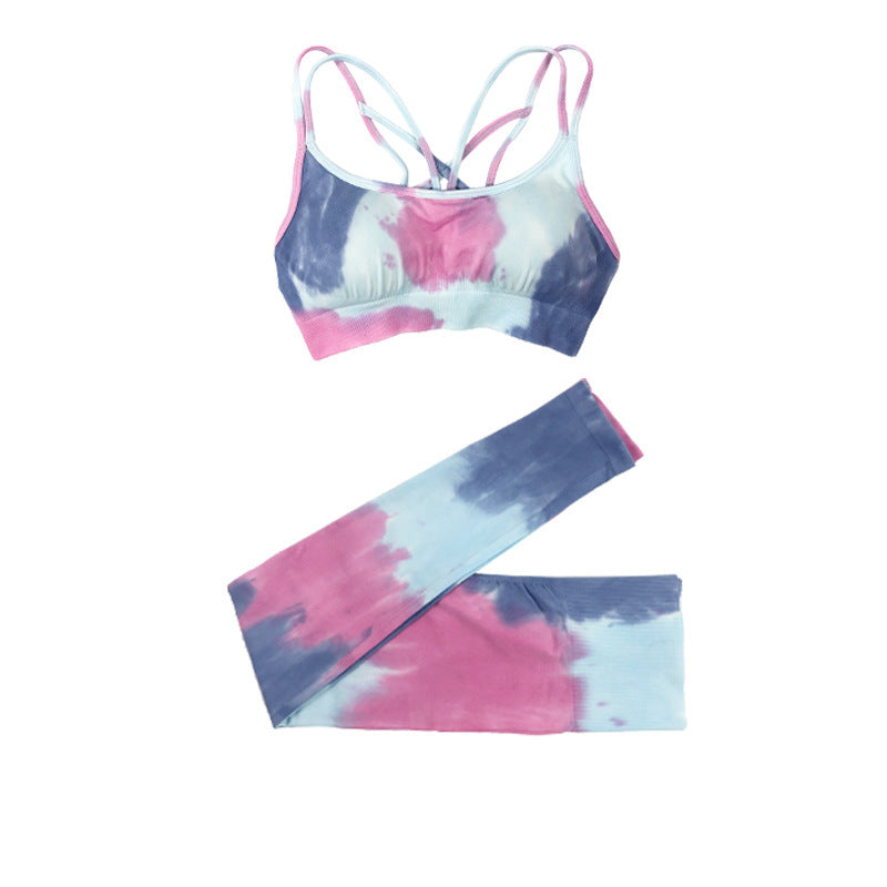 New Yoga Sports Lingerie Painted Double Strap Bra Shorts Set