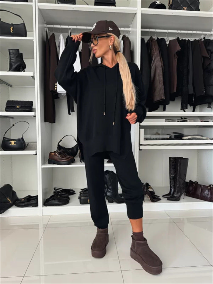 Suit Solid Color Loose Hooded Sweatshirt Two-piece Set