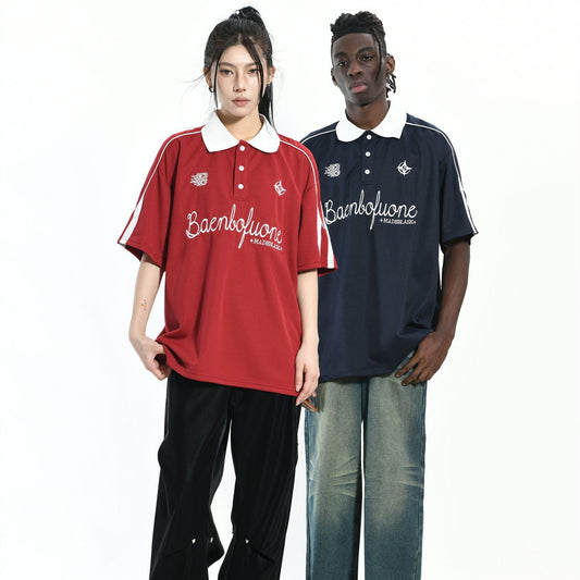 Men's Retro Fashion Brand Lapel T-shirt Color Matching