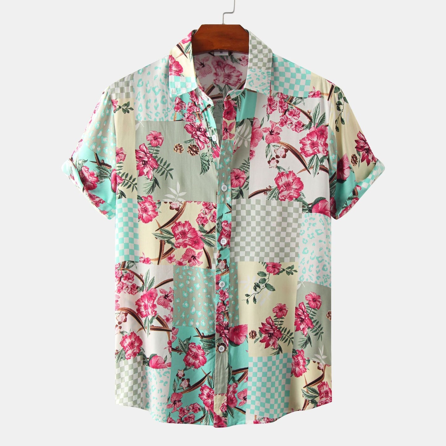 European And American Floral Men's Short-sleeved Shirt