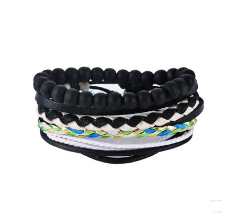 Leather Bracelet Men Multilayer Bead Bracelet Punk Wrap Bracelets