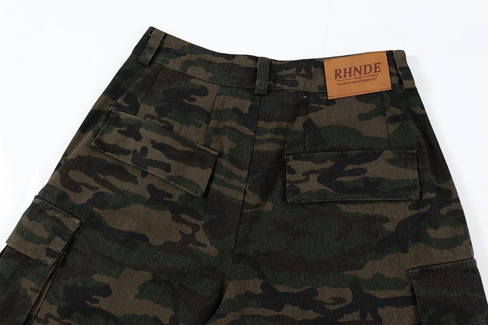Workwear Camouflage Wide-leg Pants For Men