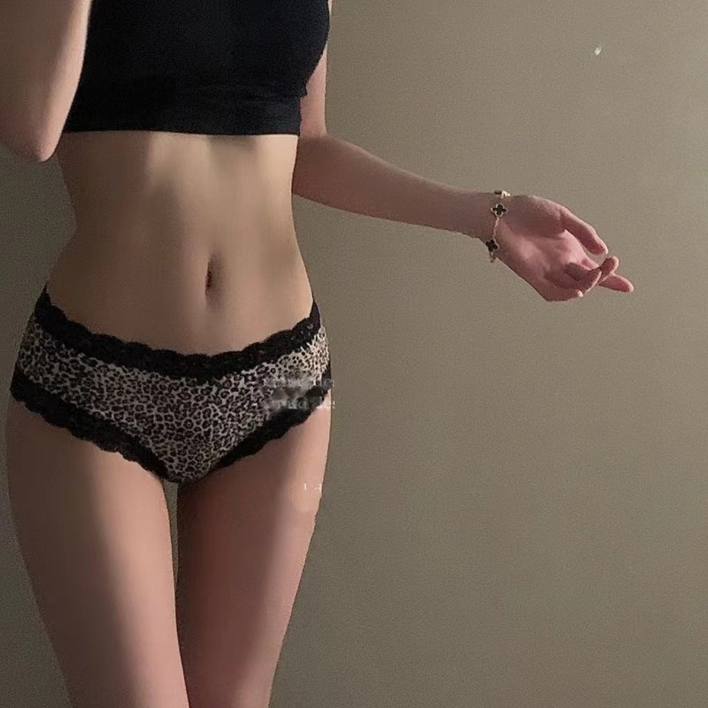 Houndstooth Design Girl's Underwear Low Waist Lace Bow Vintage Ice Silk