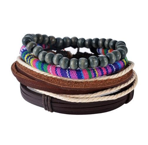 Leather Bracelet Men Multilayer Bead Bracelet Punk Wrap Bracelets