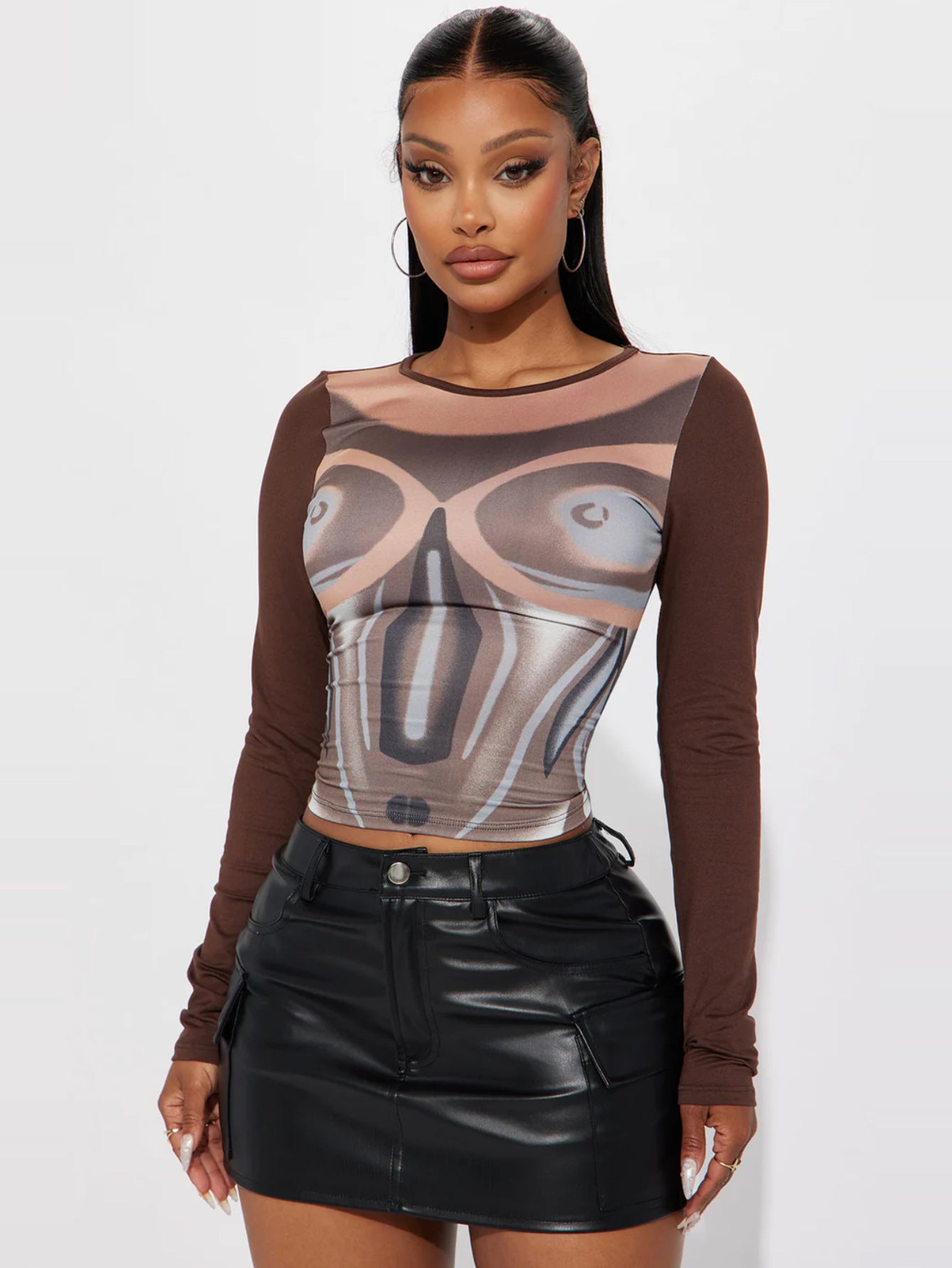 Women's Street Fashion Printed Round Neck Long Sleeves