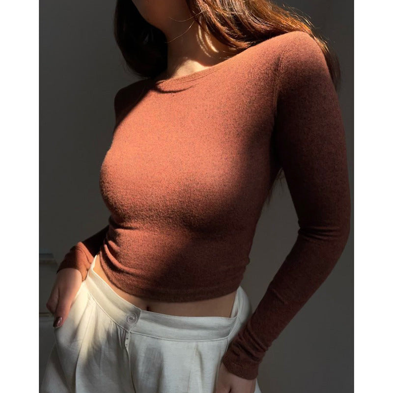 Women's Fashion Simple Slim Colored Long Sleeve Top