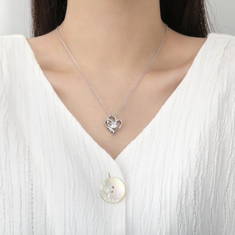 Zircon Double Love Necklace With Rhinestones Ins Personalized Heart-shaped Necklace Clavicle Chain
