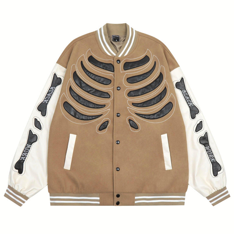 Niche Design Sense Skeleton Patch Embroidered Baseball Jacket