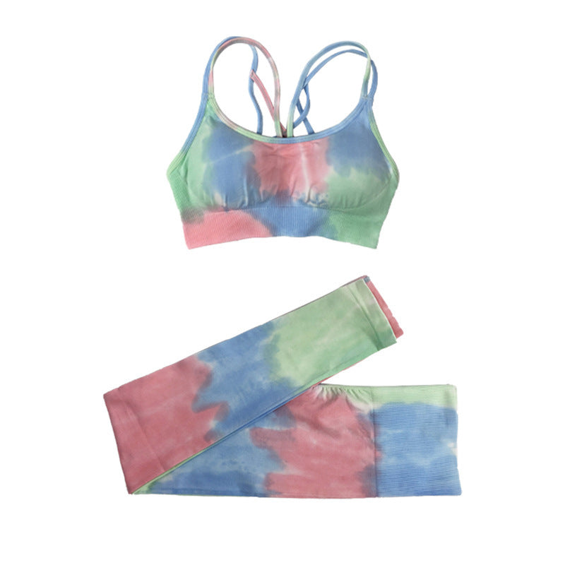 New Yoga Sports Lingerie Painted Double Strap Bra Shorts Set