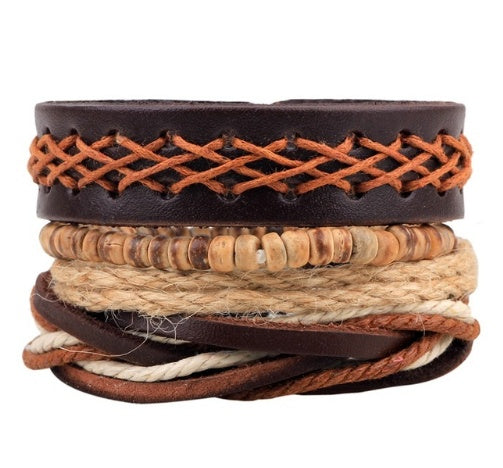 Leather Bracelet Men Multilayer Bead Bracelet Punk Wrap Bracelets